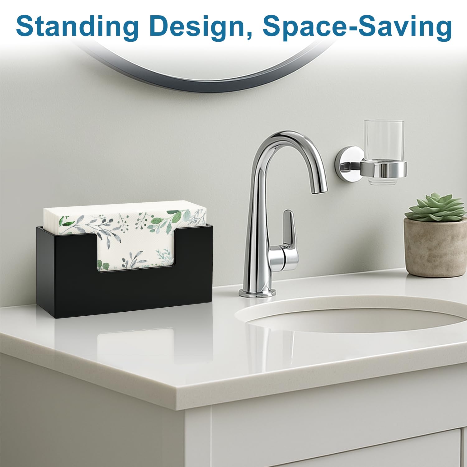 Acrylic Guest Towel Holder for Bathroom Napkin Holder Black Paper Hand Towels Stand Decorative Vertical Tissue Napkin Holders for Table kitchen Disposable Face Towel Tray Modern Napkins Dispenser