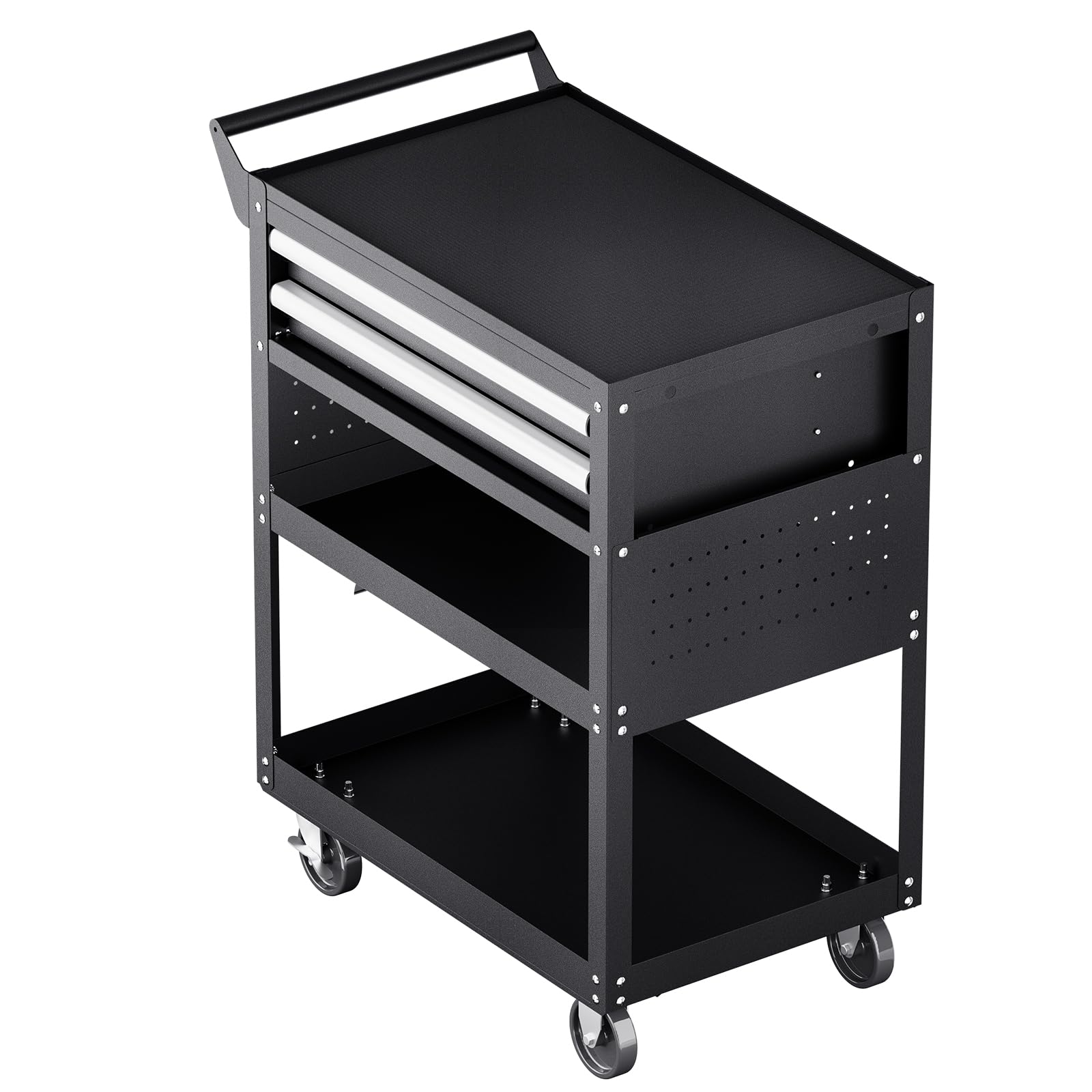 VEVOR Carrello Portautensili a 5 Ripiani con Ruote, Carico 181,4 kg Carrello da Lavoro con 2 Cassetti e Pannello Forato, Organizzatore per Utensili Meccanici con Sistema di Bloccaggio per Garage, Nero
