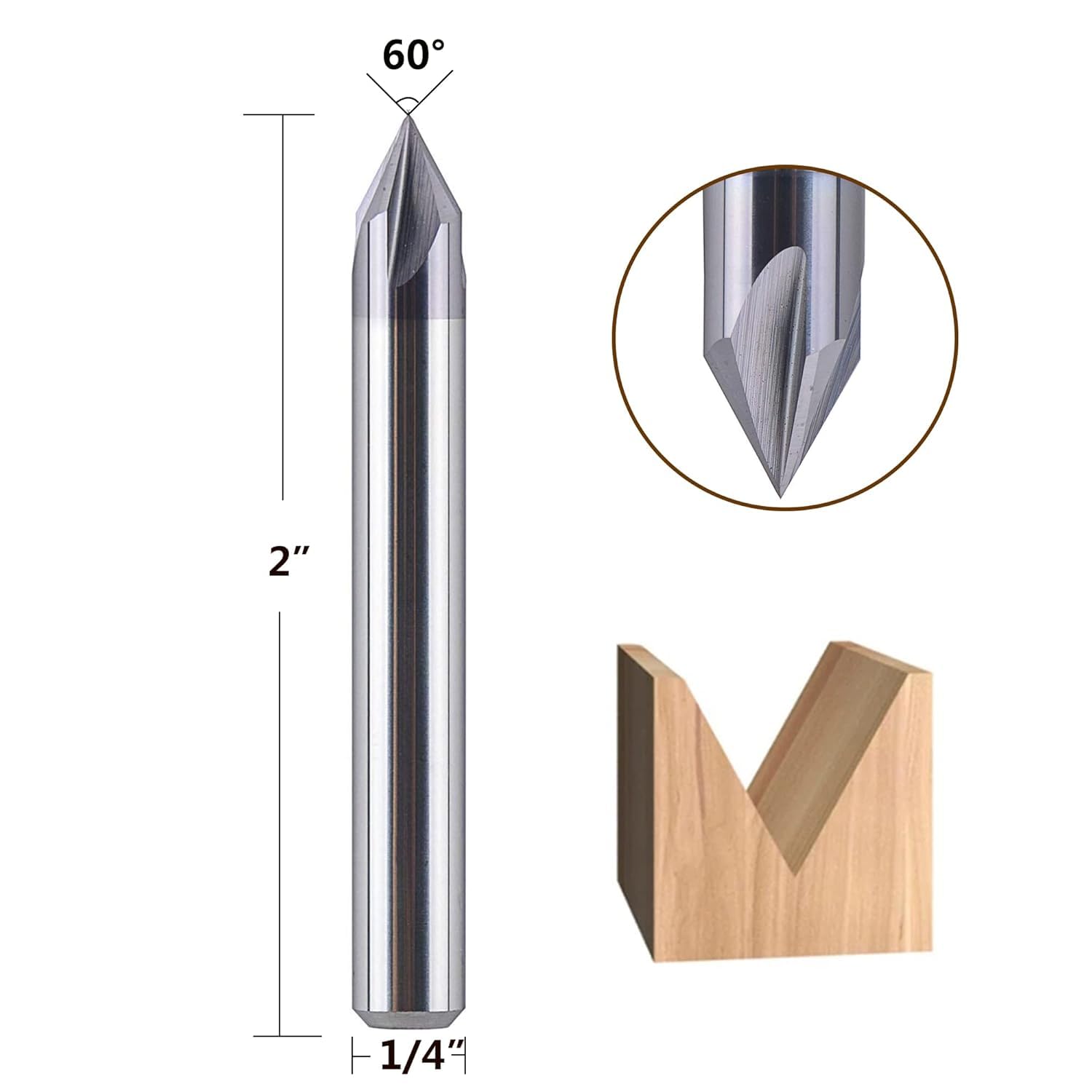 SpeTool 60 Degree Chamfer Router Bit, 4-Flute CNC V Groove Bit with 1/4 Inch Shank - Image 2