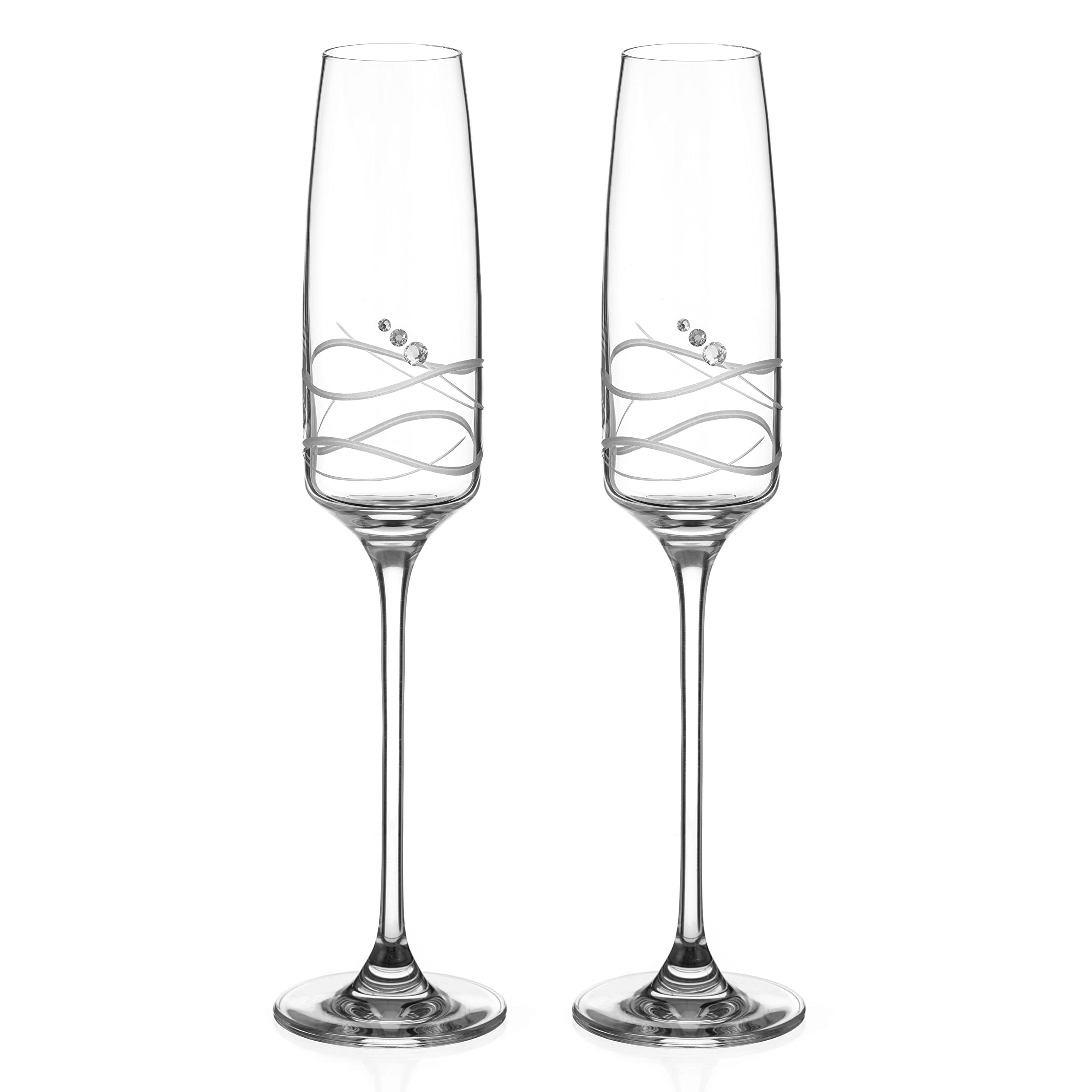 DIAMANTE Champagne Flute Prosecco Glasses Set - 'Soho' - Embellished with Swarovski Crystals - Gift Box of 2 - Image 2