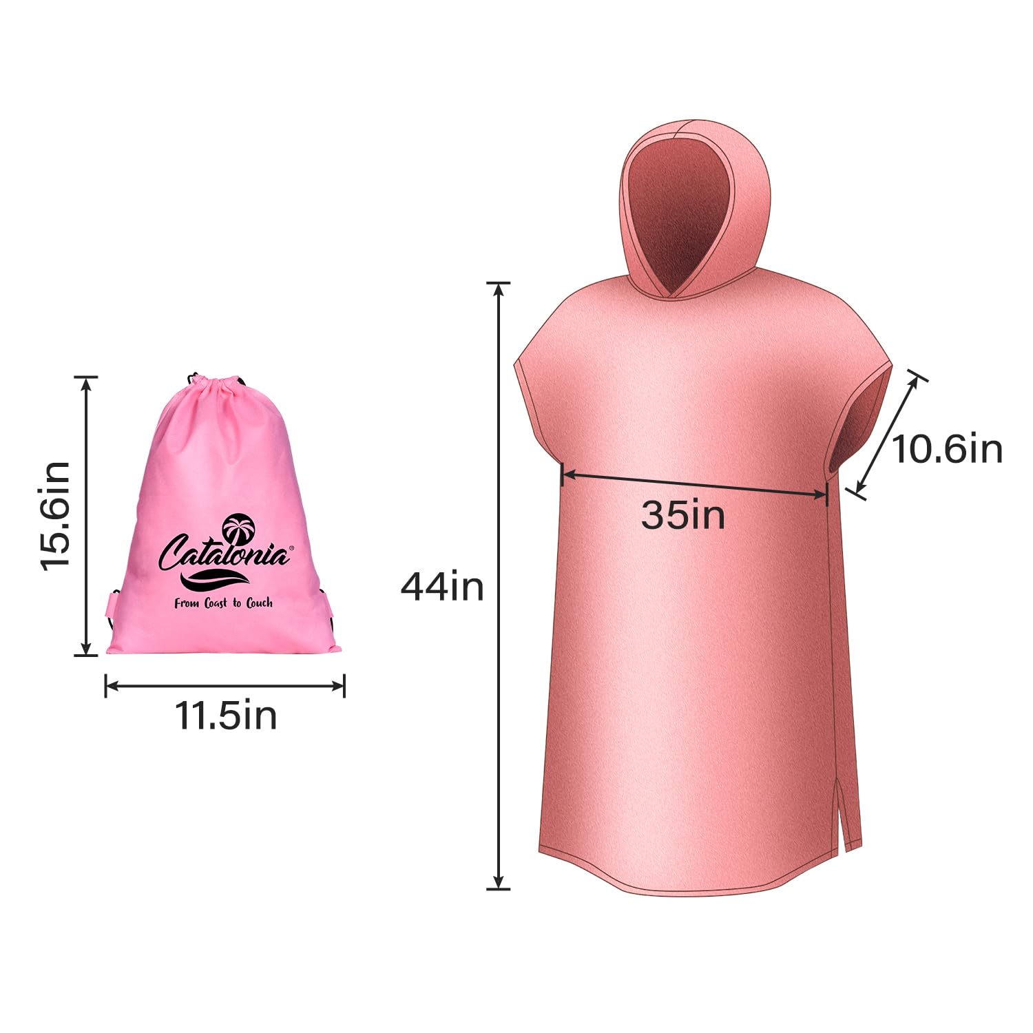 Catalonia Poncho de surf para adultos, hombres y mujeres, poncho de cambio con capucha para surf, natación, baño, absorbente de agua, de gran tamaño, rosa