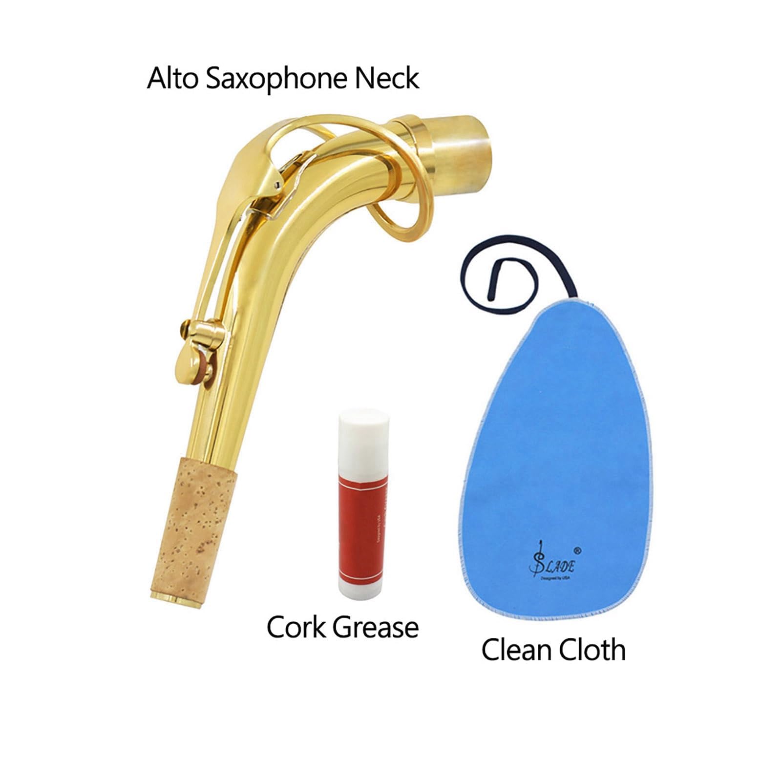 Messing Altsaxophon Hals, Alt Sax Hals Beugen mit Sauberem Tuch Korkfett für Altsaxophon-Zubehör Spielen Sie Instrumentenzubehör