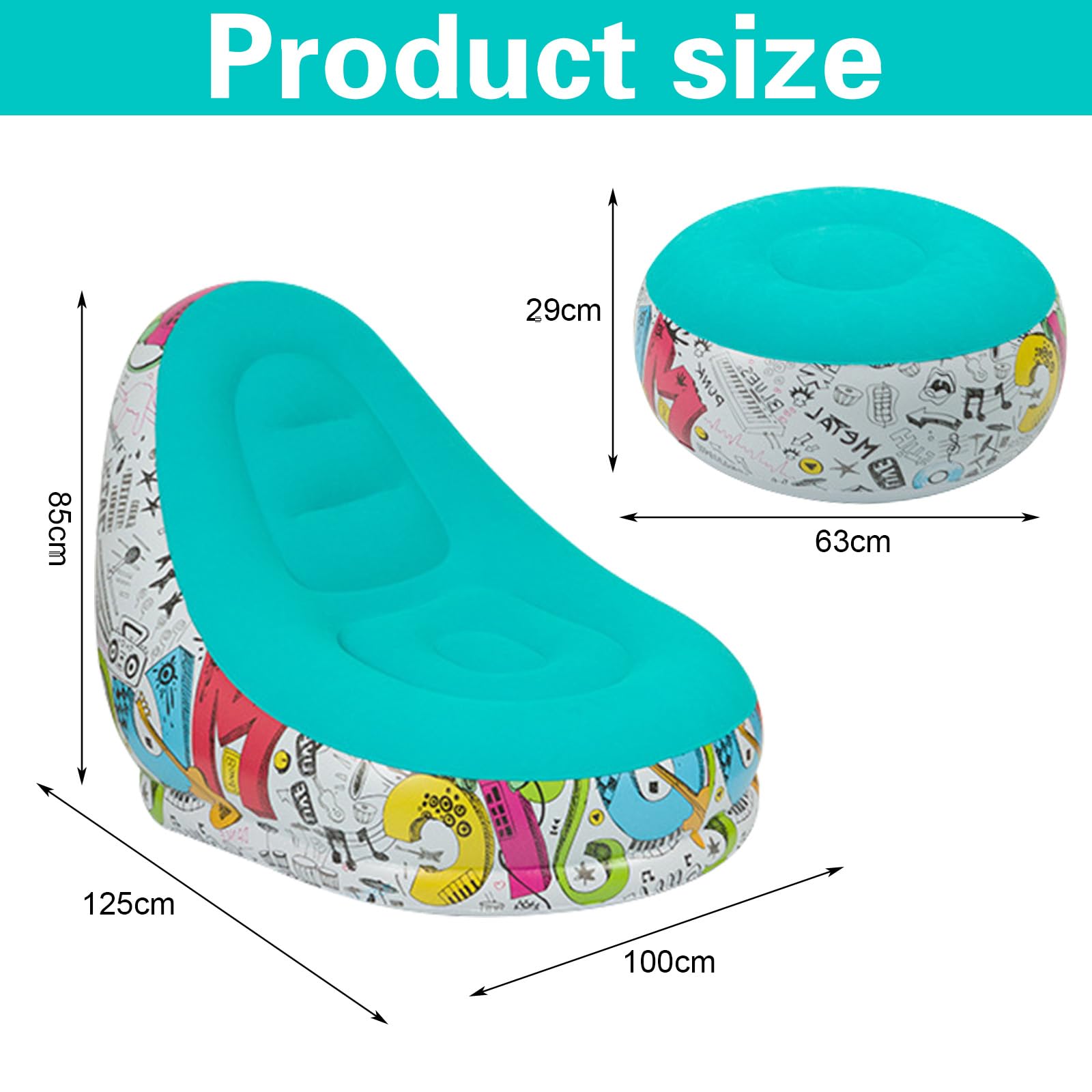 Gohytal Aufblasbares Sofa, mit Hocker Wasserdichtes Luftsofa Outdoor Tragbares Aufblasbar Luft Sofa Couch Air Lounger mit Portable Paket für Camping Urlaub Schwimmbad Strandparties Hinterhof,Cyan