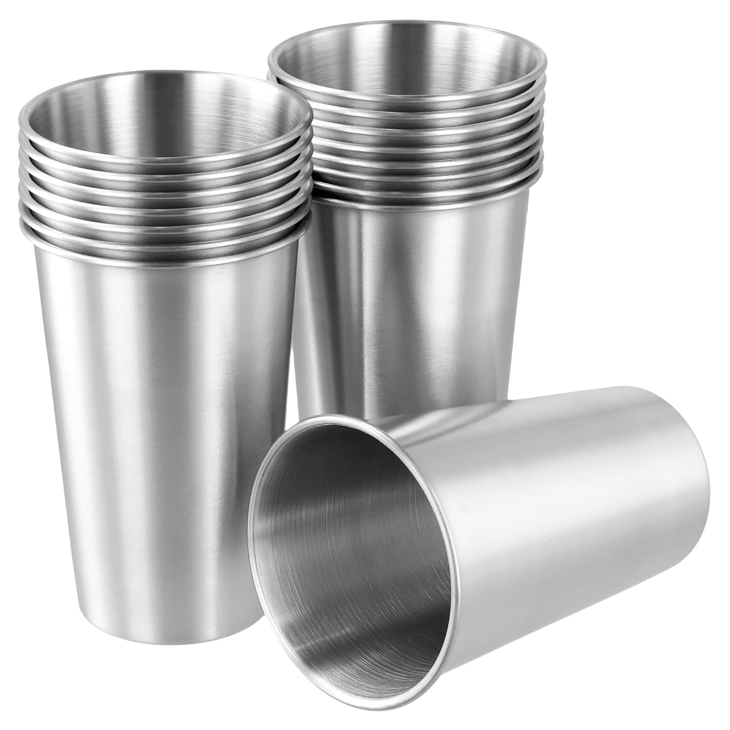 Gobelets à bière en acier inoxydable 304, verres incassables 450 ml réutilisables (pack 16)