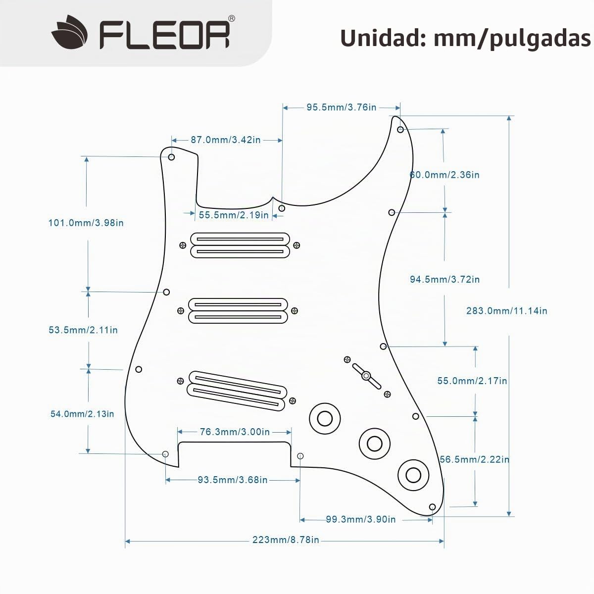 FLEOR 11 agujeros SSS Prewired Loaded Pickguard con Alnico5 doble carril caliente alta salida juego de pastillas para ST SSS Style Guitarra Perla blanca
