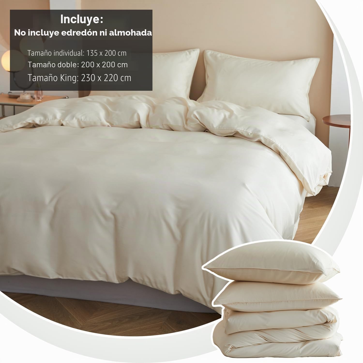 Simple&Opulence Funda nórdica de Fibra de bambú, Funda nórdica Suave como la Seda, Juego de Cama Fresco para el Verano, cómodo para la Piel y el Pelo, 230×220cm, Beige