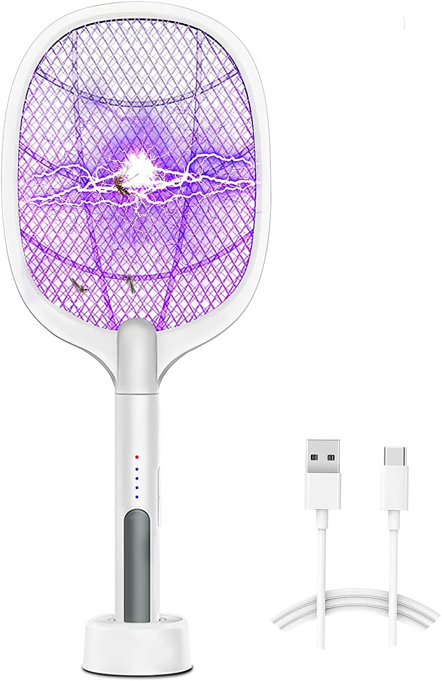 QUALIZA Mosquito Killer Racket Bat, 2 in 1 Electric Mosquito Swatter, 3000 Volt Rechargeable Bug Zapper Hendheld Fly Swatter with 3 Layer Safety Mesh, 21.2” X 8.6”