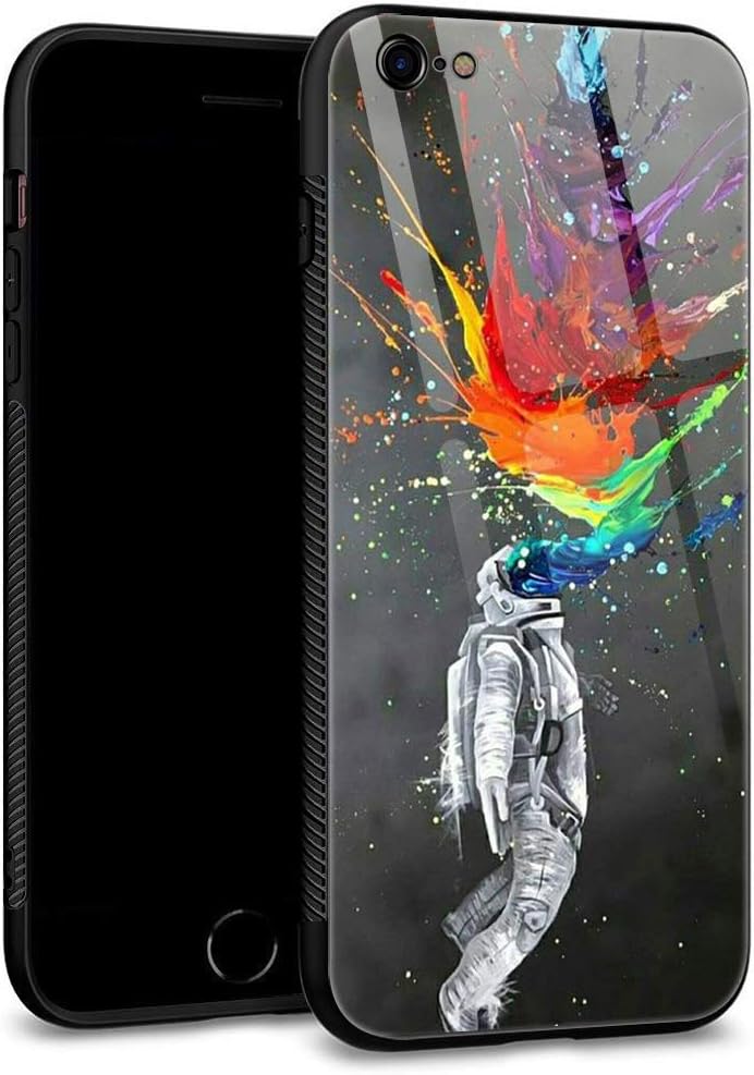 iPhone 6S Plus Case,iPhone 6 Plus Cases, Tempered Glass Back Shell Pattern Designed with Soft TPU Bumper Case for Apple iPhone 6/6S Plus Cases 5.5 inch-Astronauts Street Art