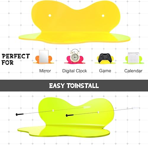 Miniatura 4 de Soaoo Paquete de 4 estantes flotantes pequeños acrílicos de neón, estante flotante pequeño y colorido con tornillo, soporte de exhibición montado en