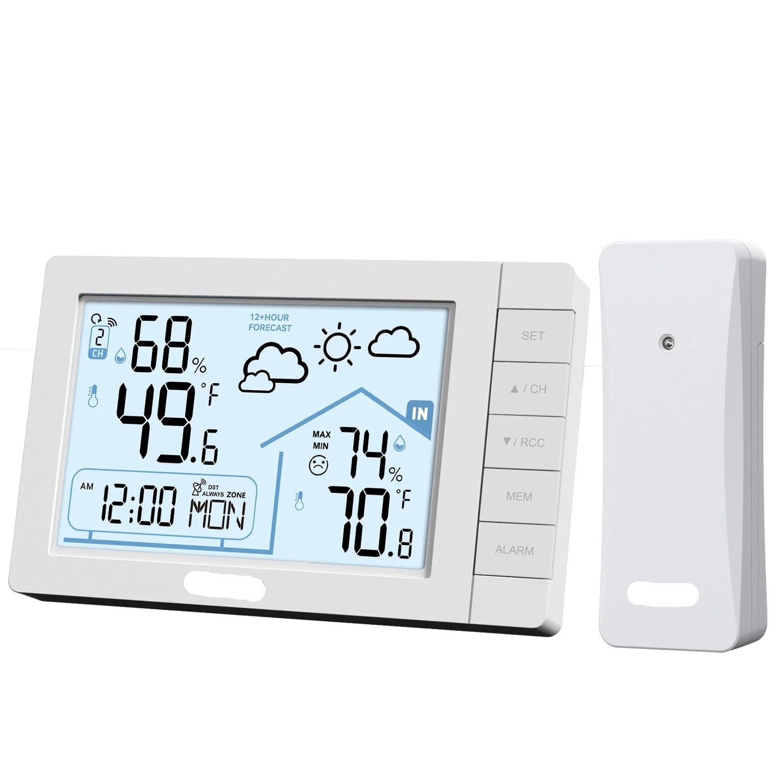 LADFRTYU Atomic Digital Wall Clock Wireless Weather Station Digital Wall Table Atomic Alarm Clock Hygrometer Thermometer Frost Alert Forecast Sensor -40C(E0562)