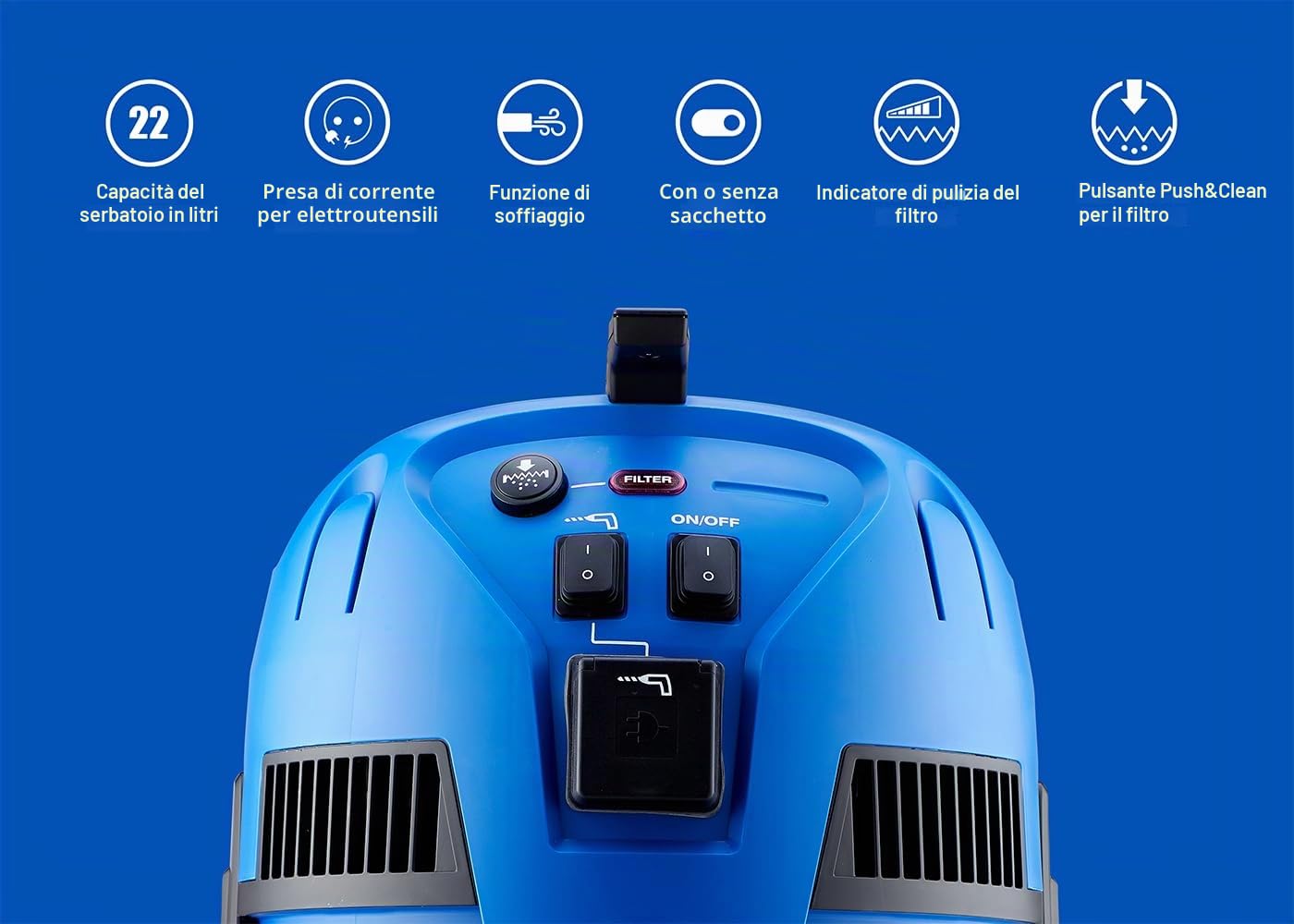 Nilfisk Multi II 22L T Aspiratore Solidi e Liquidi – Per Casa, Giardino e Auto – Funzioni di Aspirazione e Soffiaggio per Interni ed Esterni (1400 W)