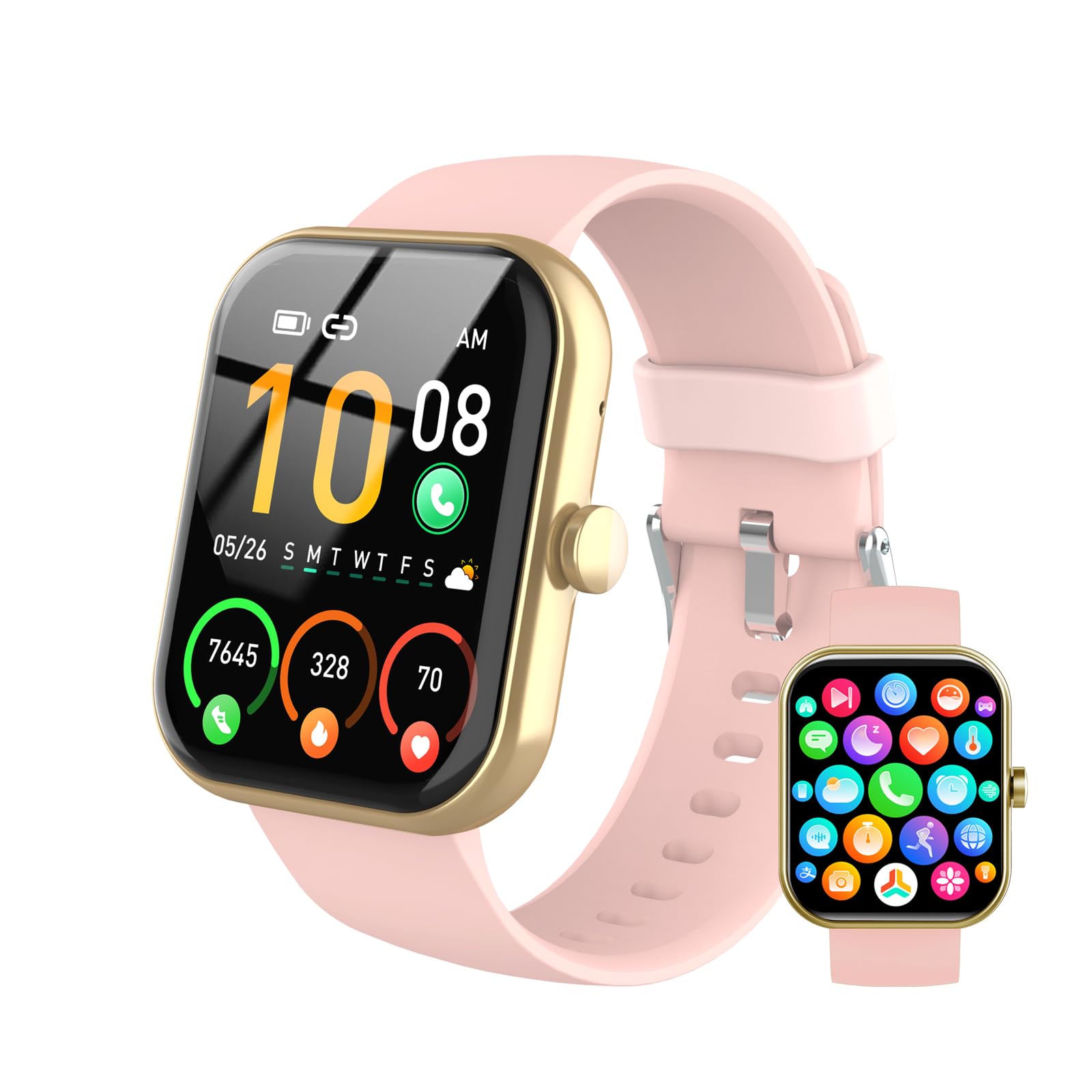 Coucur Smartwatch Men Women 1.96 Inch HD Smart Watch with Phone Function, 110+ Sports Modes, Fitness Watch with Pedometer, Heart Rate/Sleep Monitor, IP68 Waterproof Sports Watch Compatible for Android