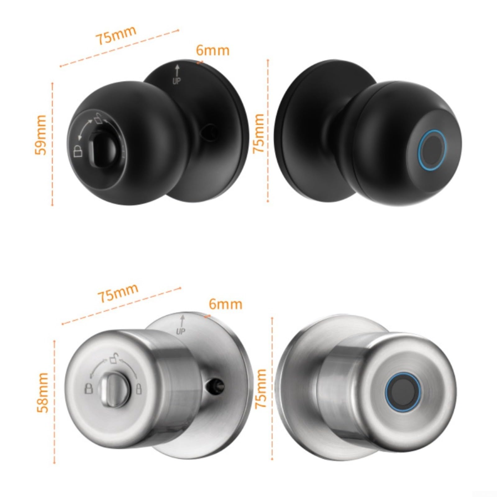 Cerradura de puerta inteligente en forma de bola de acero inoxidable con entrada sin llave, seguro para acceso para apartamento, oficina y puertas de habitación de madera (D)