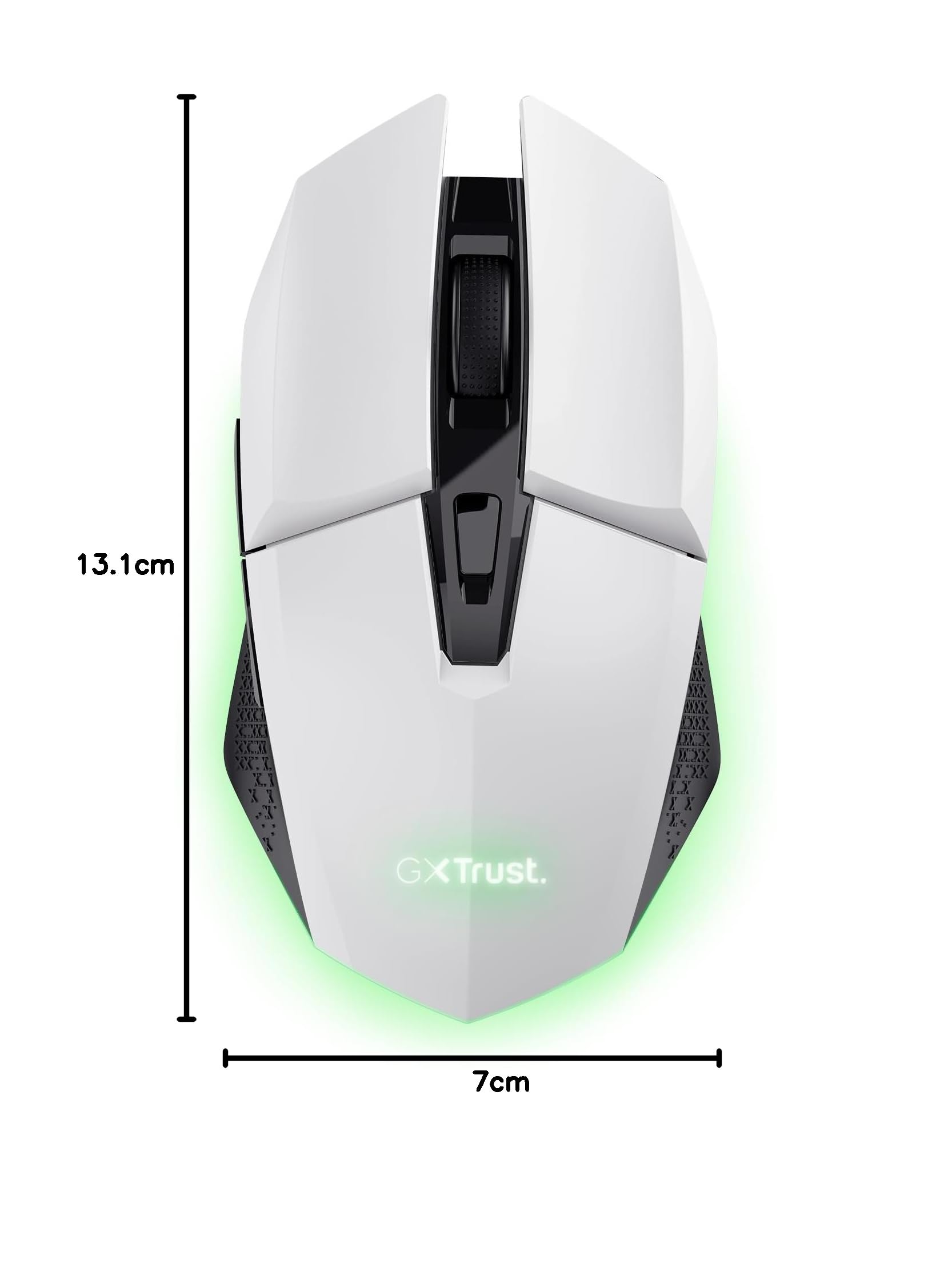 GXTrust Vylax bezprzewodowa mysz gamingowa, akumulator 80 godzin, biała | 800-4800 DPI, podświetlenie LED, 6 przycisków, odbiornik USB, myszka do gier PC komputer laptop Windows