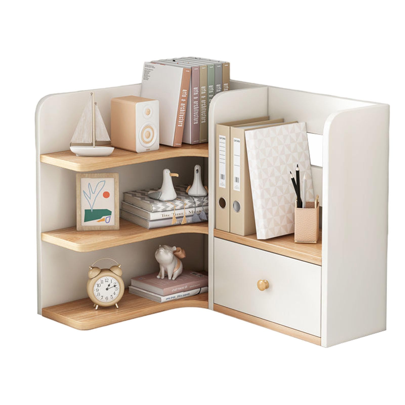 OLSKFUH Fashionable Corner Desktop Organizers And Storage, Multi-Function Free Standing Shelves Wood Countertop Hutch Bookshelf For Offices, Bedrooms, Kitchens And Living Rooms,A-white-70CM