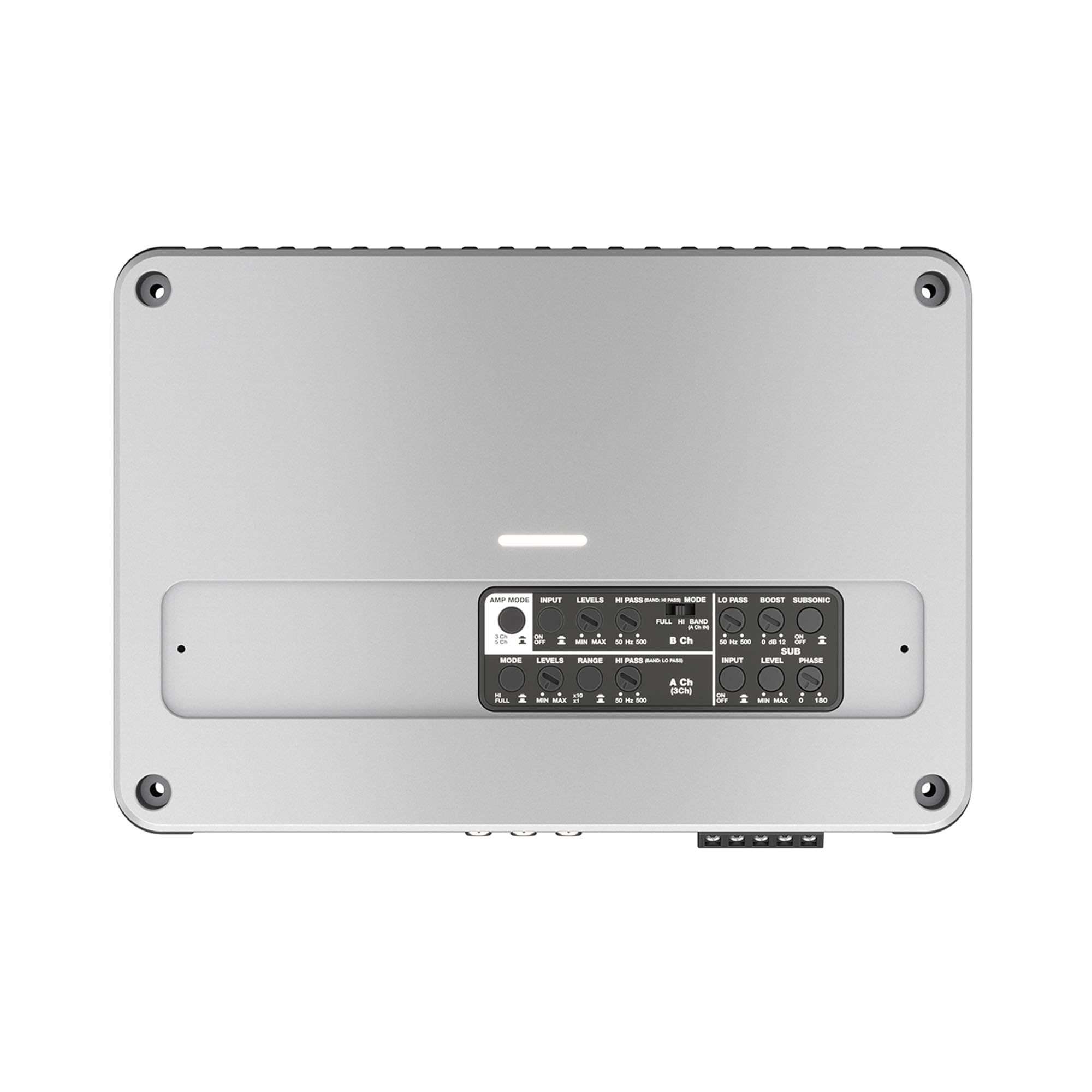 Hertz VENEZIA V5C – Amplificatore marino compatto 5 canali Class D, 80 W×4 + 330 W sub @4 Ω, 1010 W totali, Hi‑Res, IPX2, Safe‑Lock