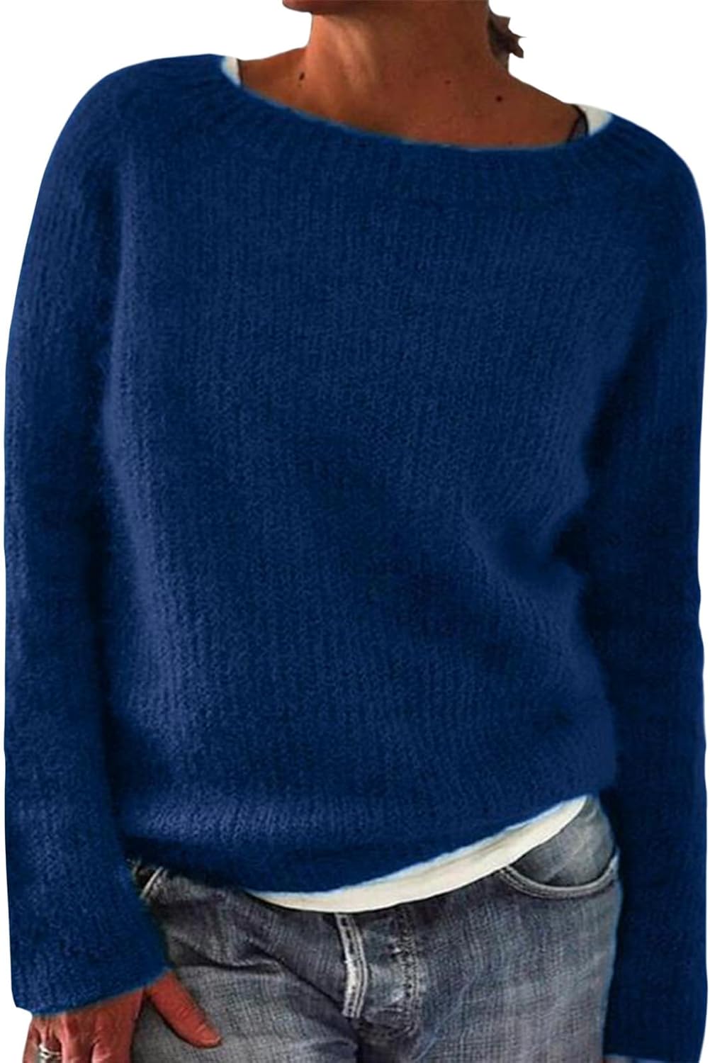 Zaswen Womens Oversized Long Sleeve Sweaters Fashion Crewneck Plus Size Sweaters Loose Casual Solid Color Pullover Sweater