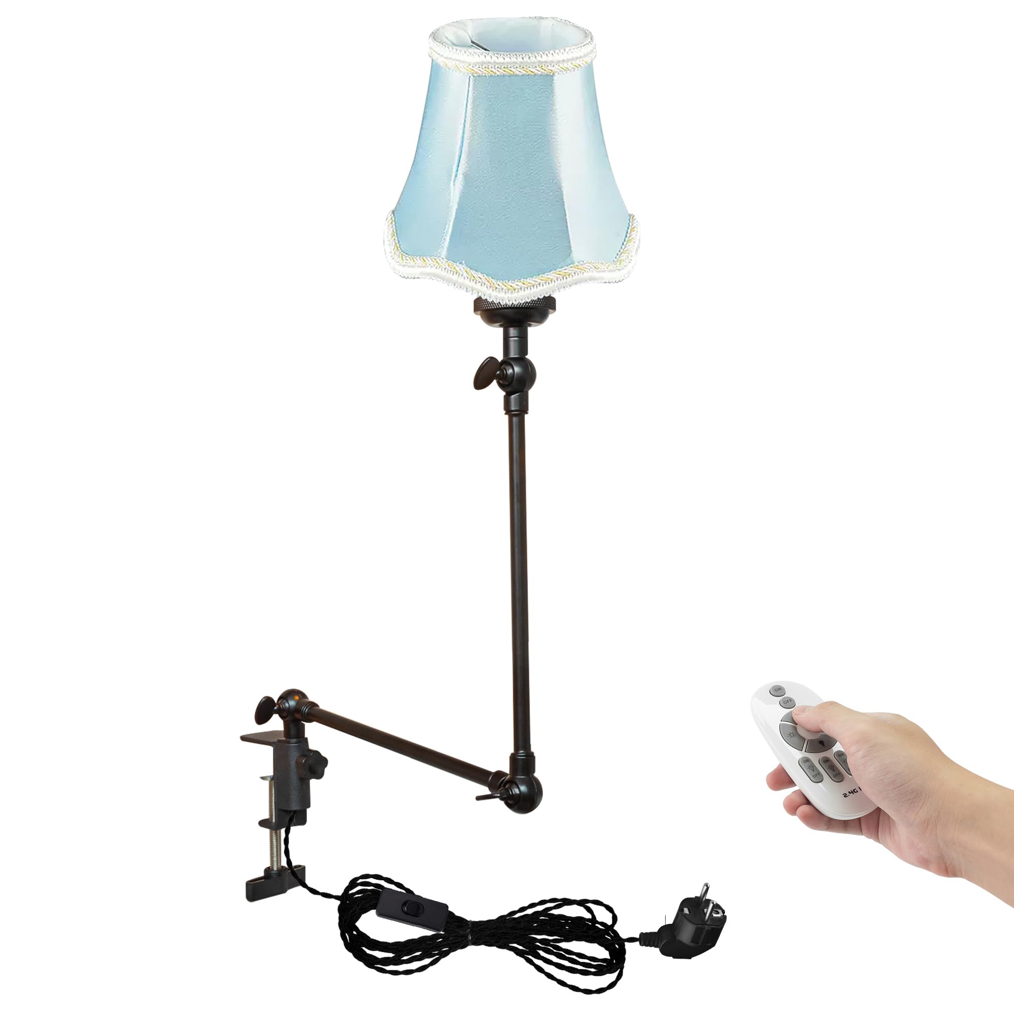 Klemmleuchte mit Fernsteuerung,1 Packung Leselampe mit 2,5 m Kabel, Dimmbar Nachttischlampe,Augenpflege Schreibtischlampe für Büro Heimgebrauch, E27 Lampenhalterung - DZ0332/16