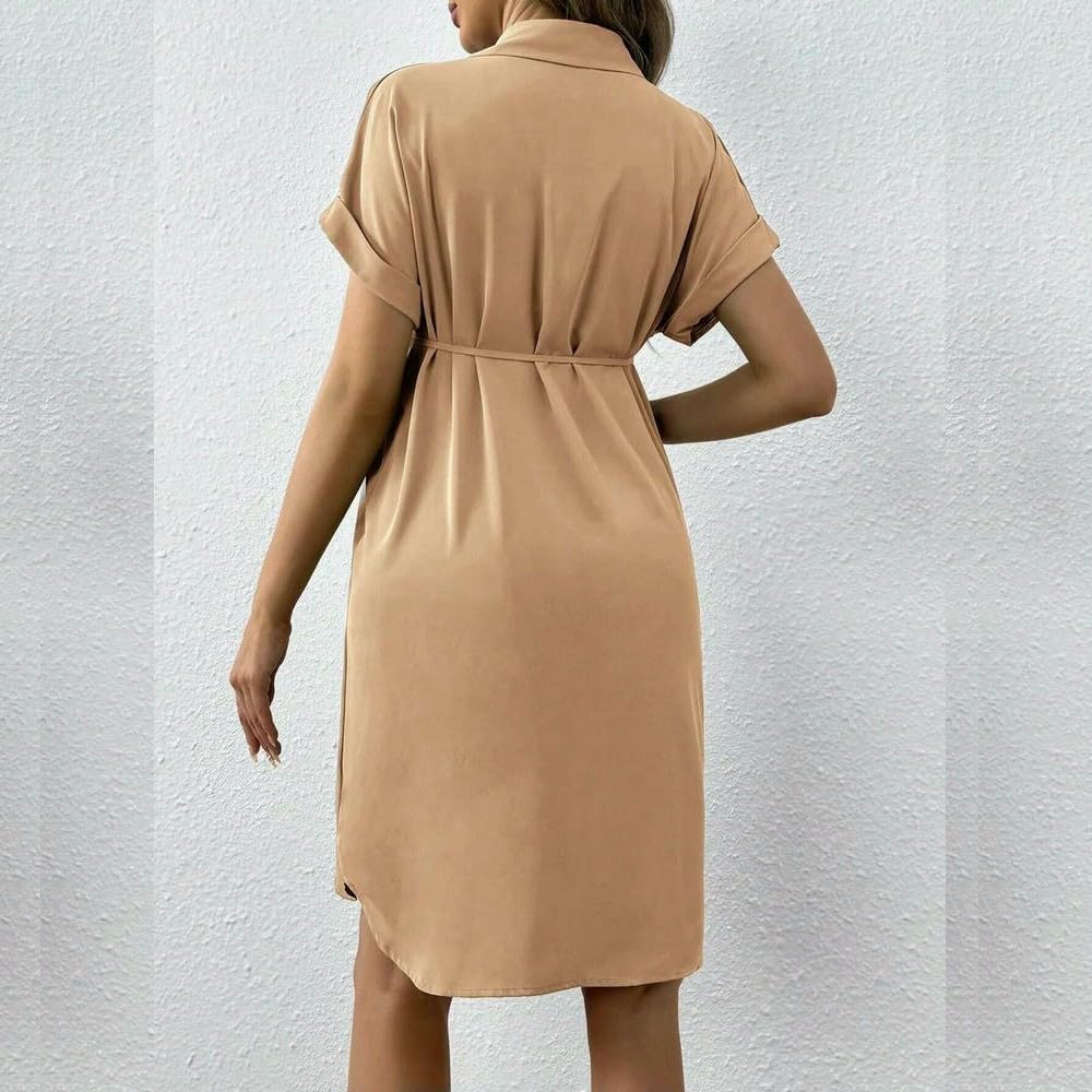 JJDFW ubrania ciążowe sukienki kobiety w ciąży sukienka na co dzień jednolity kolor lato zapinana na guziki moda odzież z krótkim rękawem