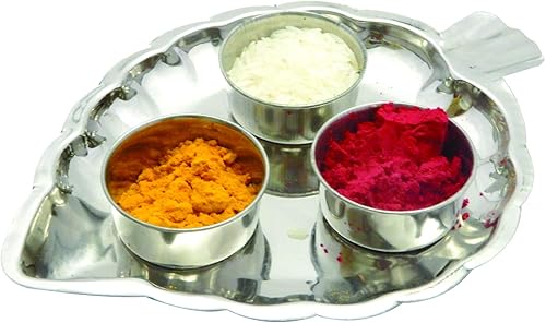 Miniatura 4 de Haldi - Soporte para Kumkum Pooja Thali con contenedores Haldi Kumkum, soporte de placa Puja para decoración de oficina en el hogar, regalo festivo,
