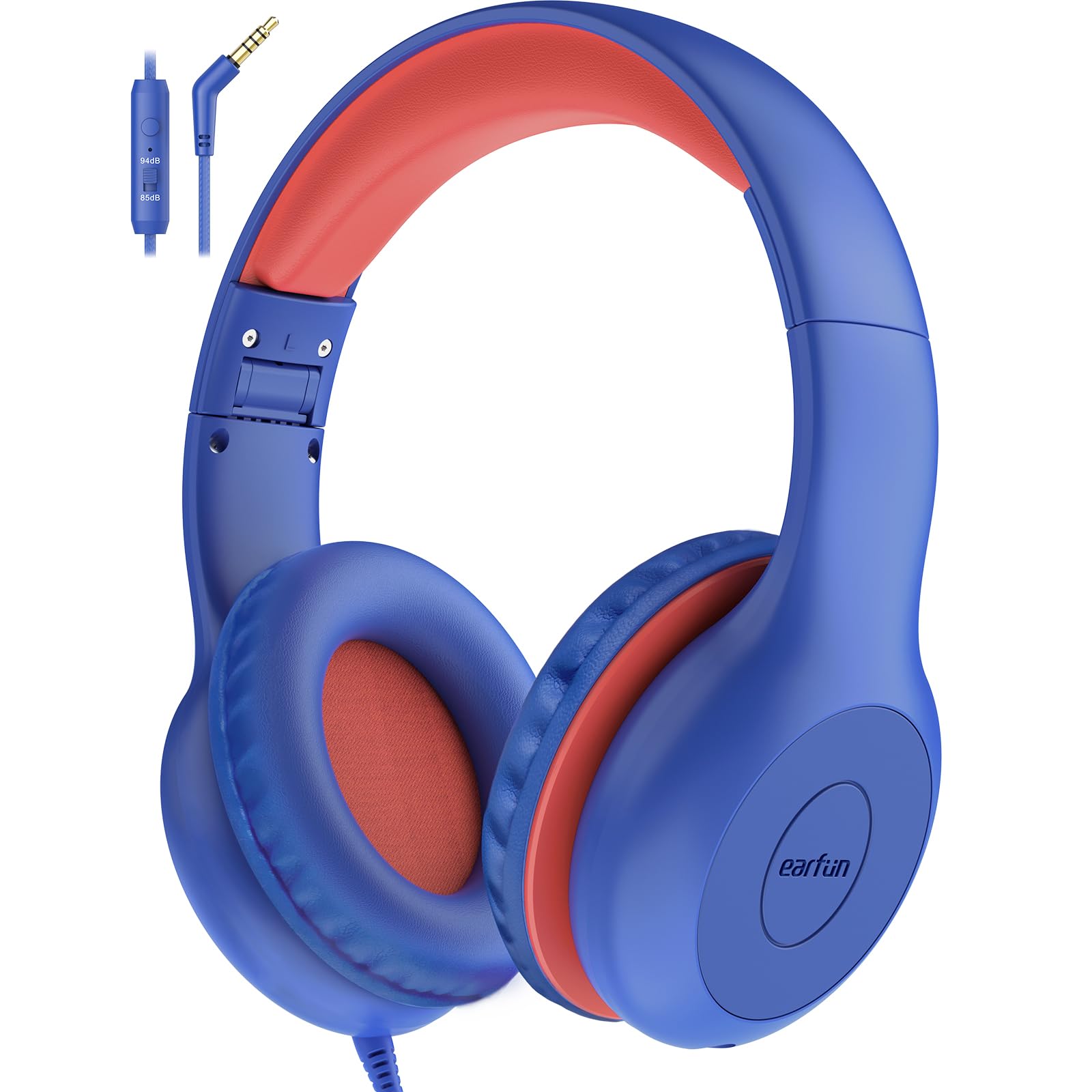EarFun Kinder Kopfhörer, Kopfhörer Kinder mit Kabel, 85/94dB Lautstärkenbegrenzer, faltbar, verstellbar, Stereo Sound, HD-Mikrofon, Audio-Sharing, Over-Ear Kinderkopfhörer für Schule/Tablet/Reisen