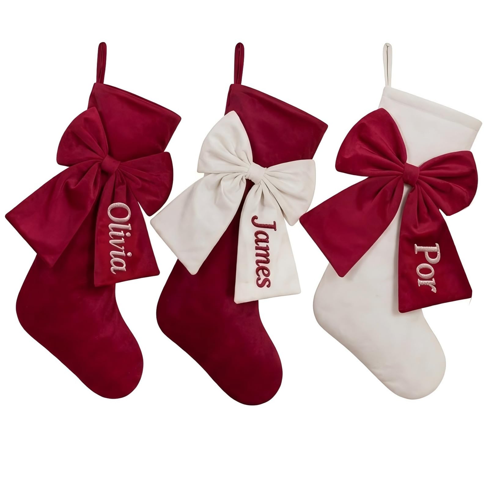 Personalised Christmas Stockings with Bow, 18" Velvet Xmas Stocking 1 Pack — image 1