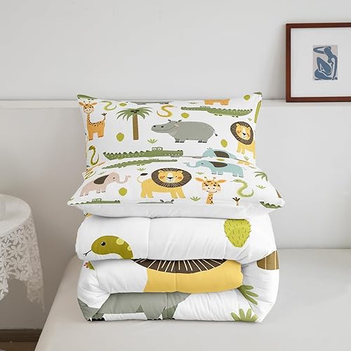 Miniatura 5 de Feelyou Juego de edredón con estampado de animales salvajes para niños, niñas, adolescentes, lindo hipopótamo, cocodrilo, león, juego de ropa de