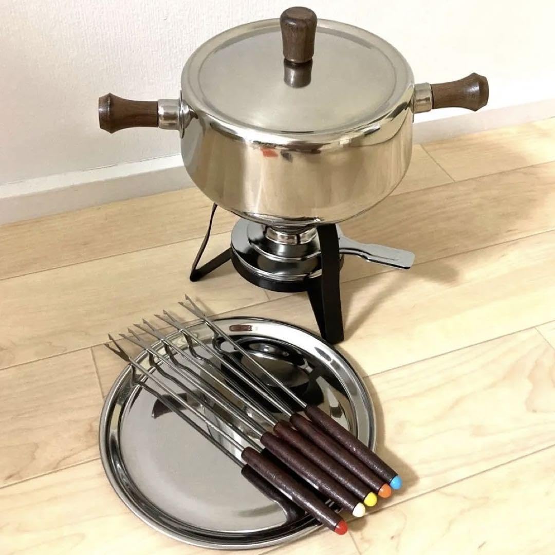 Amazon.co.jp: 品 ステンレス 鍋 チーズフォンデュ 昭和レトロ