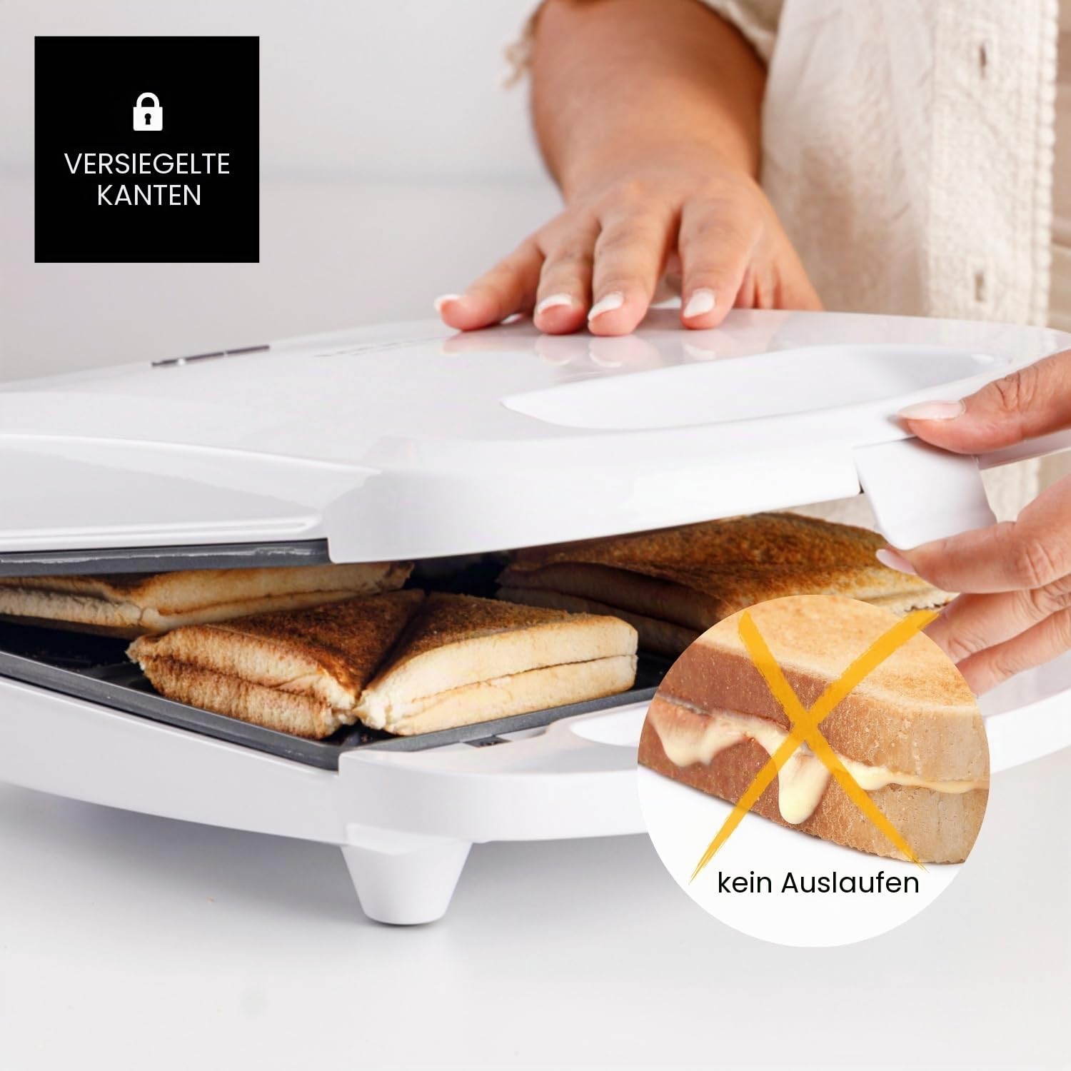 Taurus - Sandwichmaker MySandwich Family 1200 W | 4 Sandwiches | Antihaft-Aluminiumplatten 26 x 22 cm | Schnellaufheizung | Kabelfach | BPA-frei