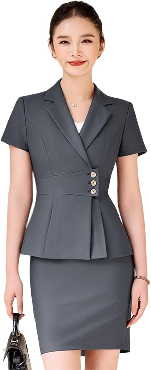 Women's Summer Business Suit Blazer with Tapered Waist for Office Workwear