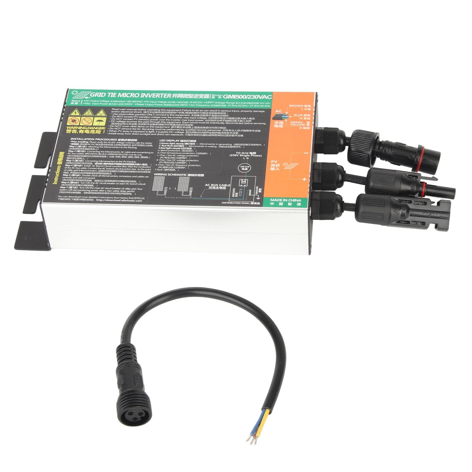 Alomejor onduleur Solaire GMI 500 W avec Protection de Tension, Protection de Courant, de Température pour Systèmes électriques Triphasés