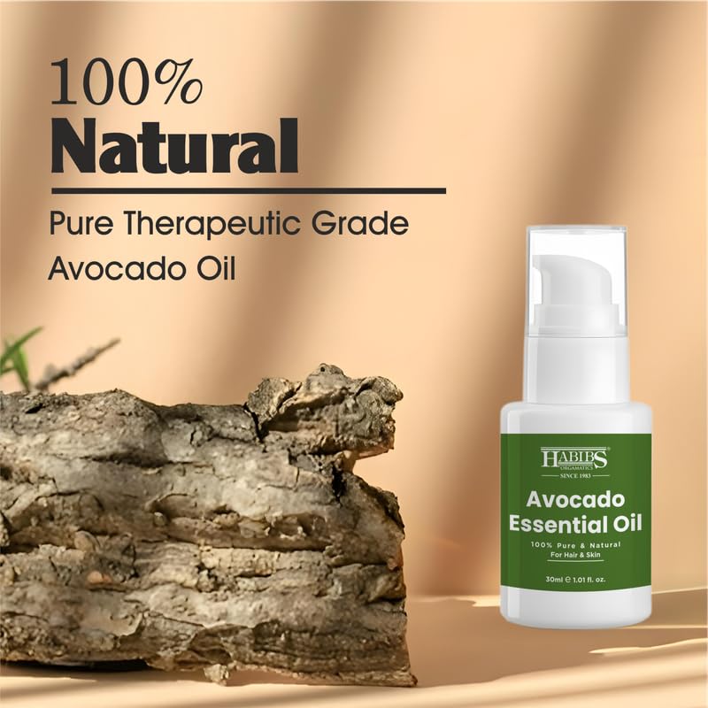 Image of Habibs Pure Avocado Carrier Oil - 100% Natural, Cold-Pressed for Deep Skin Hydration & Hair Repair 30ML