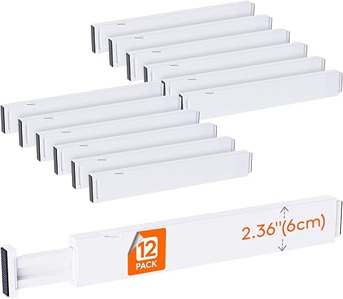 Miniatura 1 de Lifewit Paquete de 12 separadores de cajones de cocina de 2.36 pulgadas de alto, 16 a 22 pulgadas, organizador de cajones ajustables para
