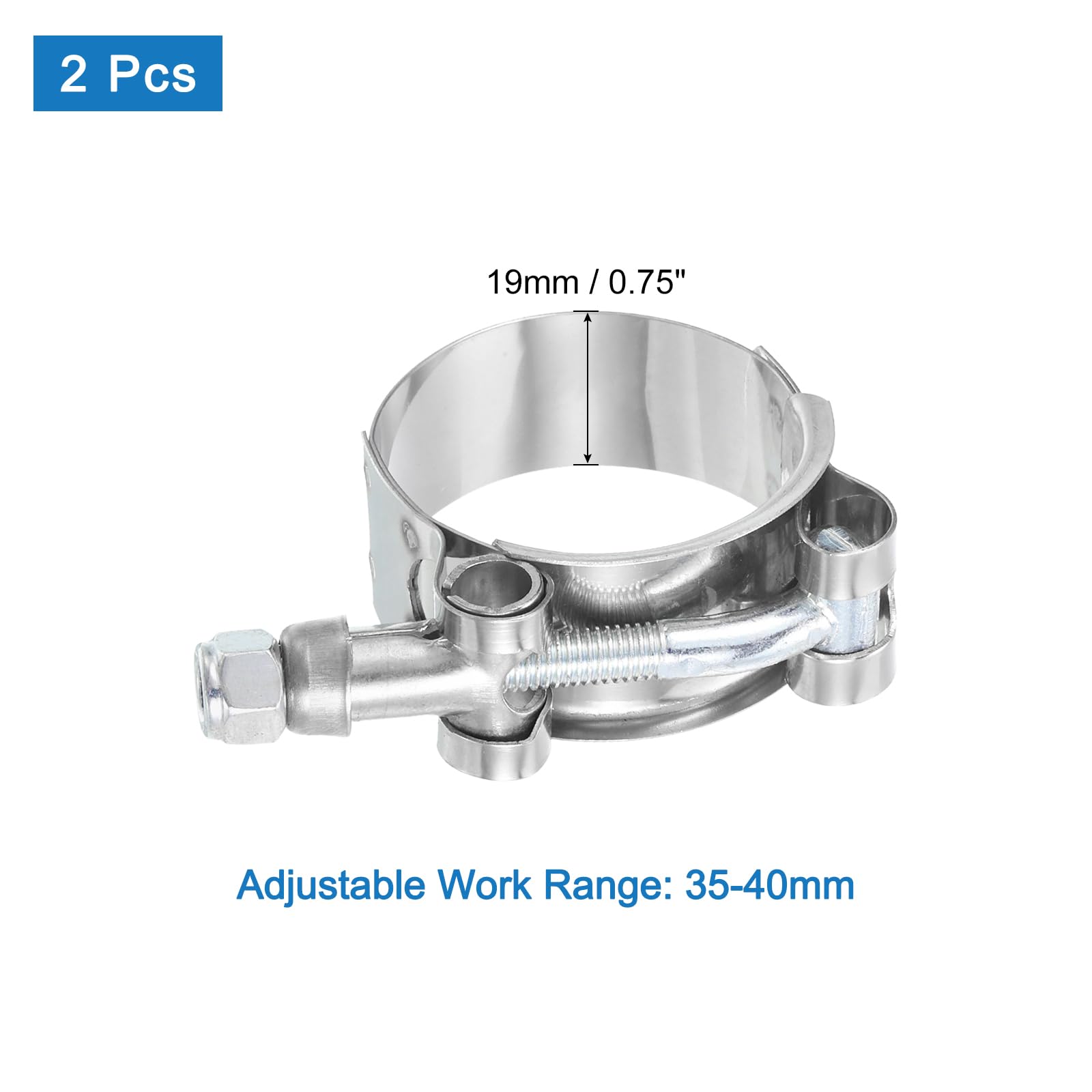 Collier T-Bolt QUARKZMAN En Inox - 2 Pièces Pour Tuyaux 35 à 40 Mm | Fixation étanche Pour Intercooler, Admission, Eau, Carburant