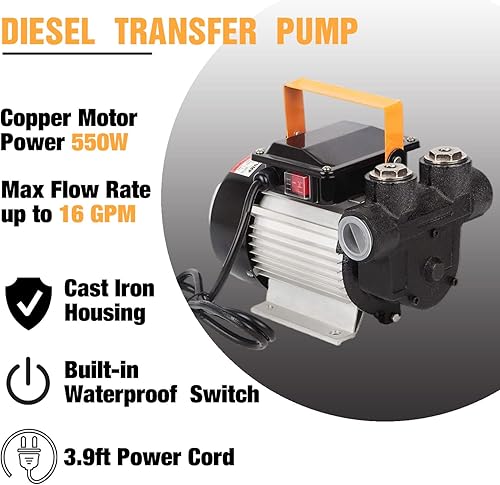 Miniatura 2 de TOPWAY 110V AC 16GPM Eléctrico Autocebante Aceite Combustible Diesel Queroseno Biodiesel Bomba de Transferencia Kit wManguera de Descarga y Boquilla
