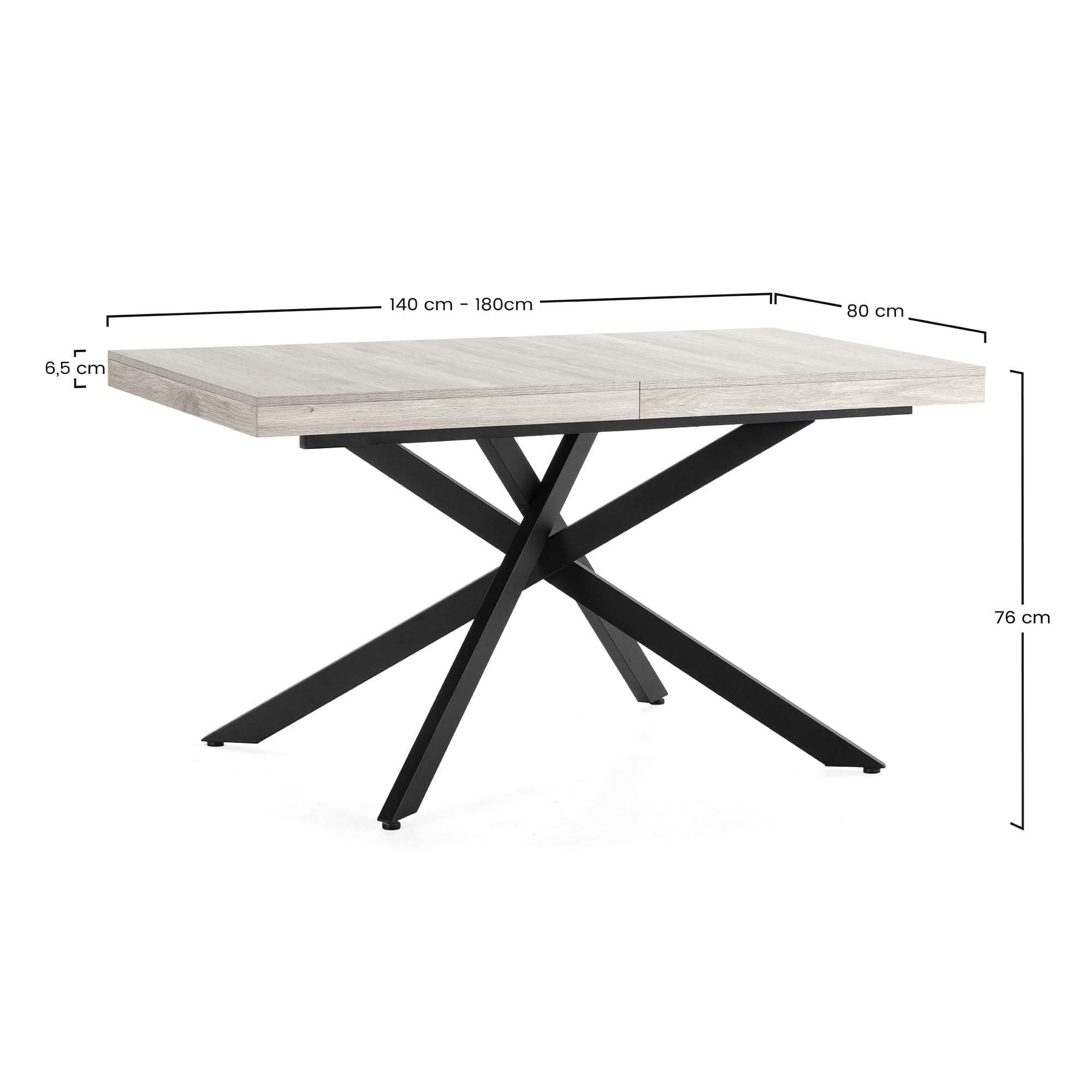 HOMN LIVING Mesa de Comedor Extensible Palermo Color Roble, 140-180 cm (Largo) 80 cm (Profundidad) 75 cm (Altura)