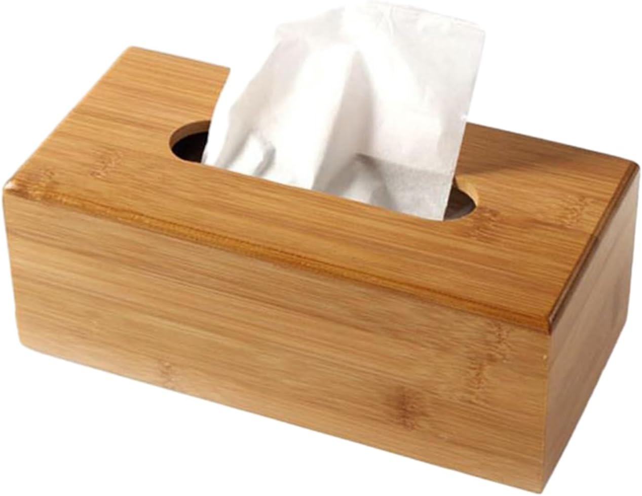 Rectangular Bamboo Wooden Tissue Box, Facial Tissue Box Cover Napkin Holder Drawer Design Home Car Paper Towel Holder Organiser Tissue Dispenser for Kitchen Dinning Bathroom (Large)