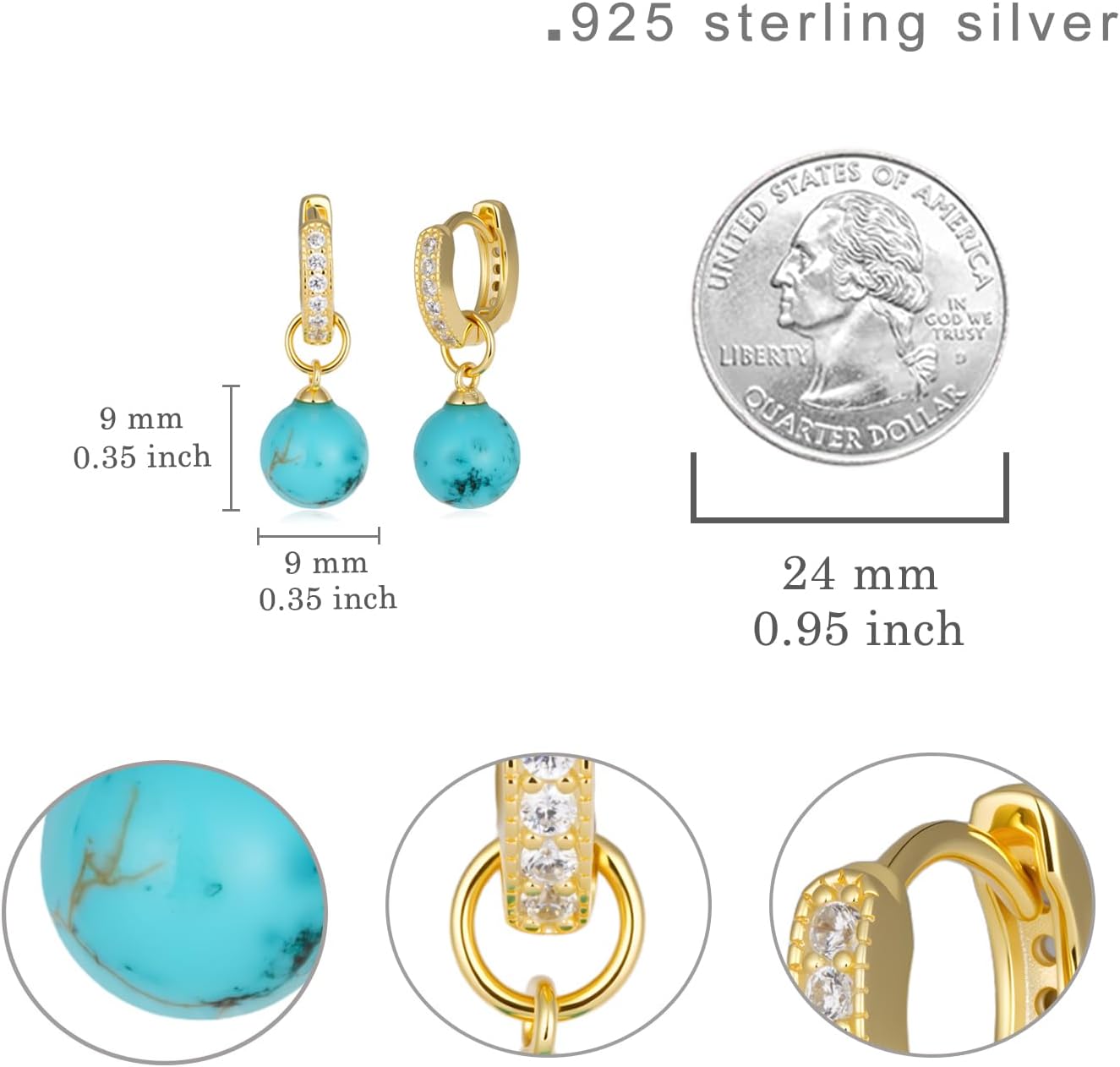 Genuine Turquoise Earrings 925 Sterling Silver Turquoises Beaded Earrings Nature Gemstone Real Turquoise Jewelry Gifts for Women - Image 6