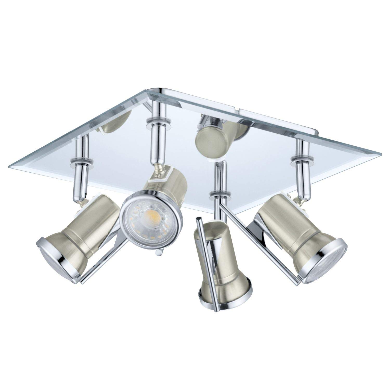 Deckenleuchte Iskuras, Deckenlampe aus Metall in Nickel-matt, 4-flammig