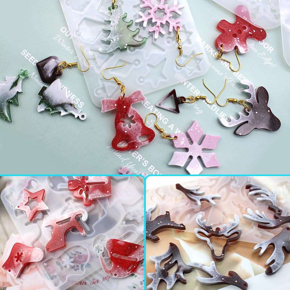 FineGood 6 Pcs Christmas Silicone Moulds for Resin Resin Jewellery Moulds Snowflake Epoxy Resin Moulds for Jewellery Making Supplies Earring Necklace - Image 2