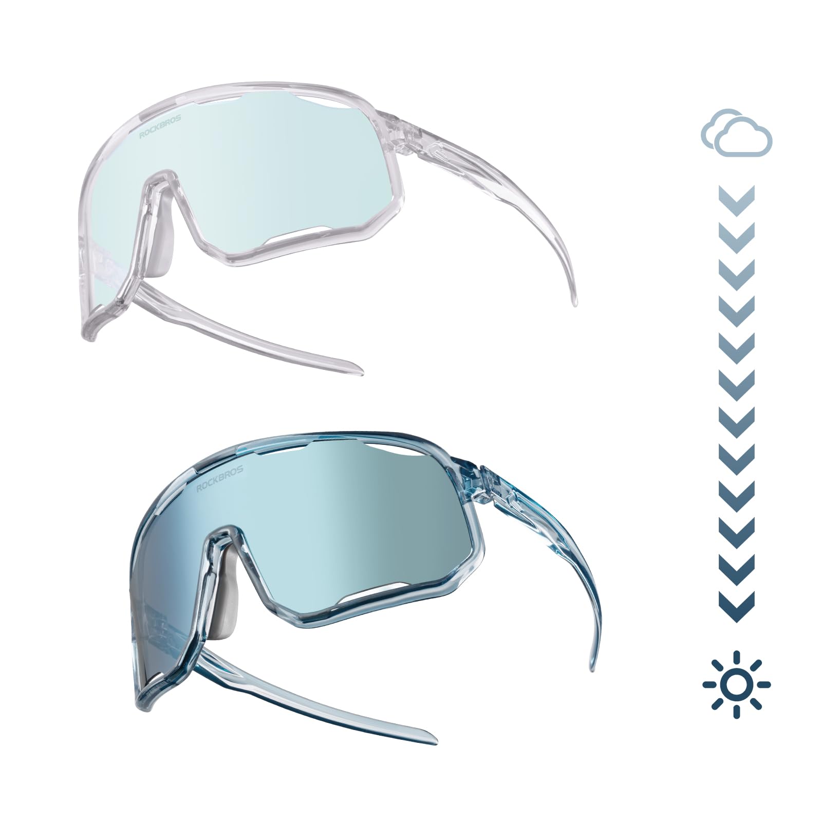 ROCKBROS Occhiali Fotocromatici da Sole Uomo Donna, Occhiali Sportivi Ciclismo con 3 o 5 Lenti Intercambiabili, Protezione UV400, Adatto per Bici MTB Corsa Pesca