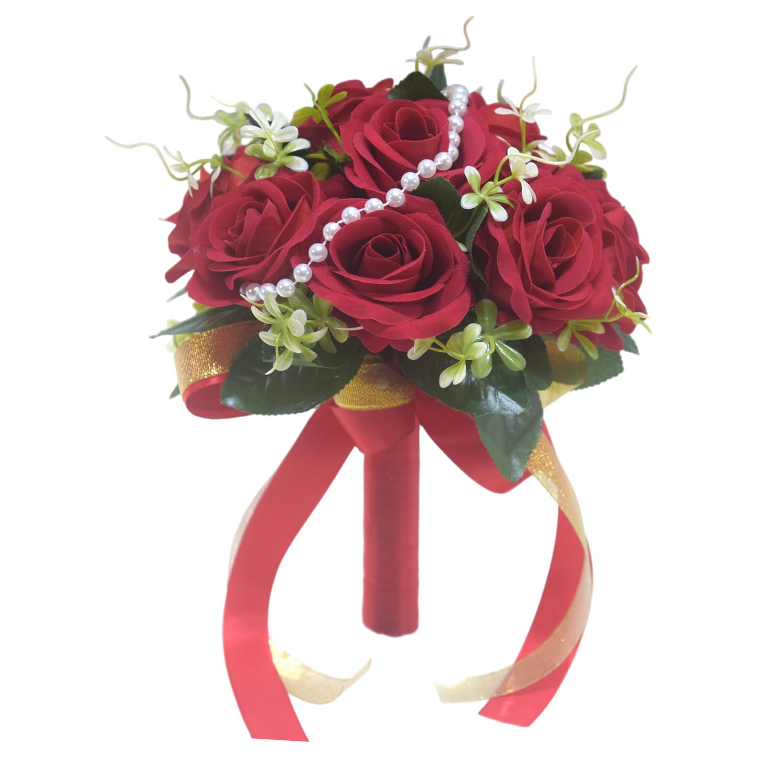 Msioytog Classical Fabric Rose Flower Bridal Bouquet Artificial Silk Flower Wedding Ceremony Decoration Event Floral Arrangement Wedding Bouquet Accessories Bridal