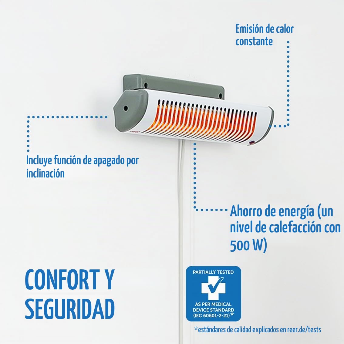 Reer EasyHeat Flex Calentador radiante para mesa cambiador con soporte Lámpara de calor para bebés Diseño compacto 1 pieza (1 paquete) Blanco (230V/500W)