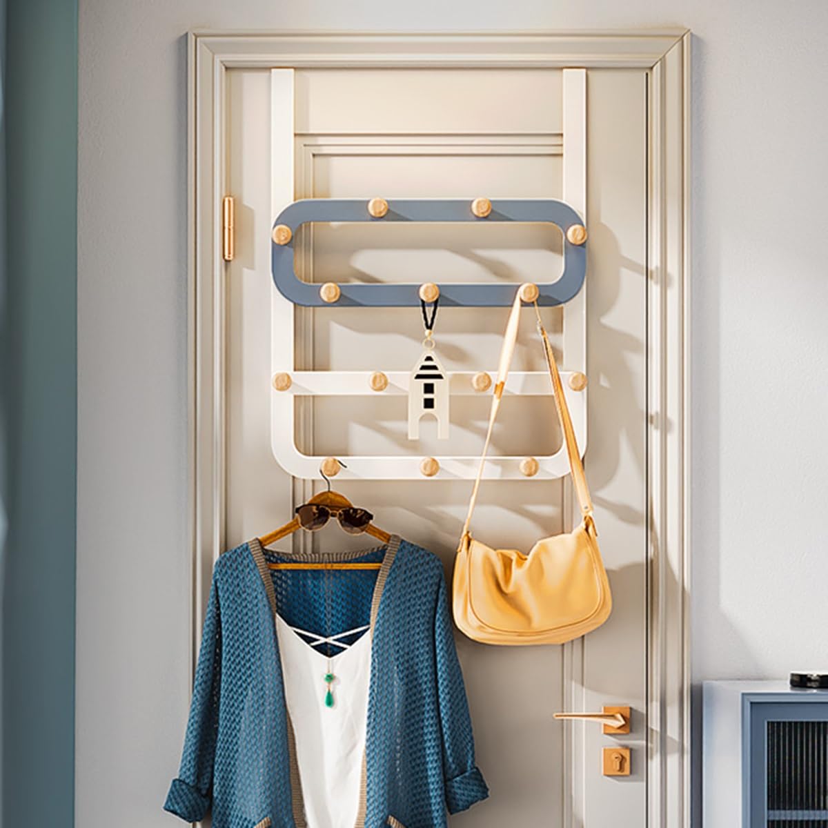 Perchero para colgar sobre la puerta con 14 ganchos, perfecto para colgar abrigos, sombreros, batas, mochilas, chaquetas y toallas, colgador de puerta ideal para espacios organizados