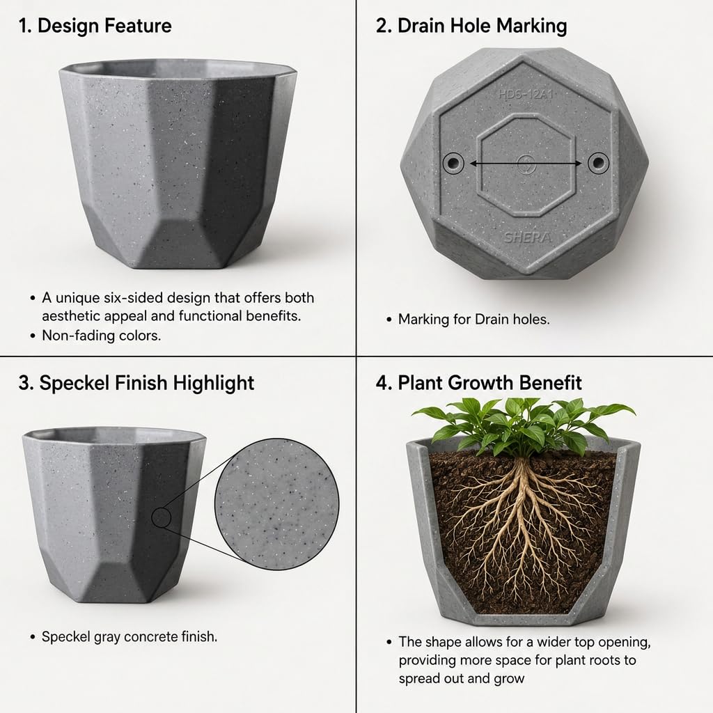 YUCCABE Shera Hexa Flower Pots - Stone Grey (12 Pack) -3 YUCCABE Shera Hexa Flower Pots - Stone Grey (12 Pack) -3
