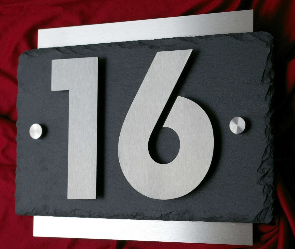 Leskow Metalldesign 3D Hausnummer aus Edelstahl und Schiefer, Individuelles Hausnummernschild, Straßenschild mit Hausnummer, Anthrazit Türschild