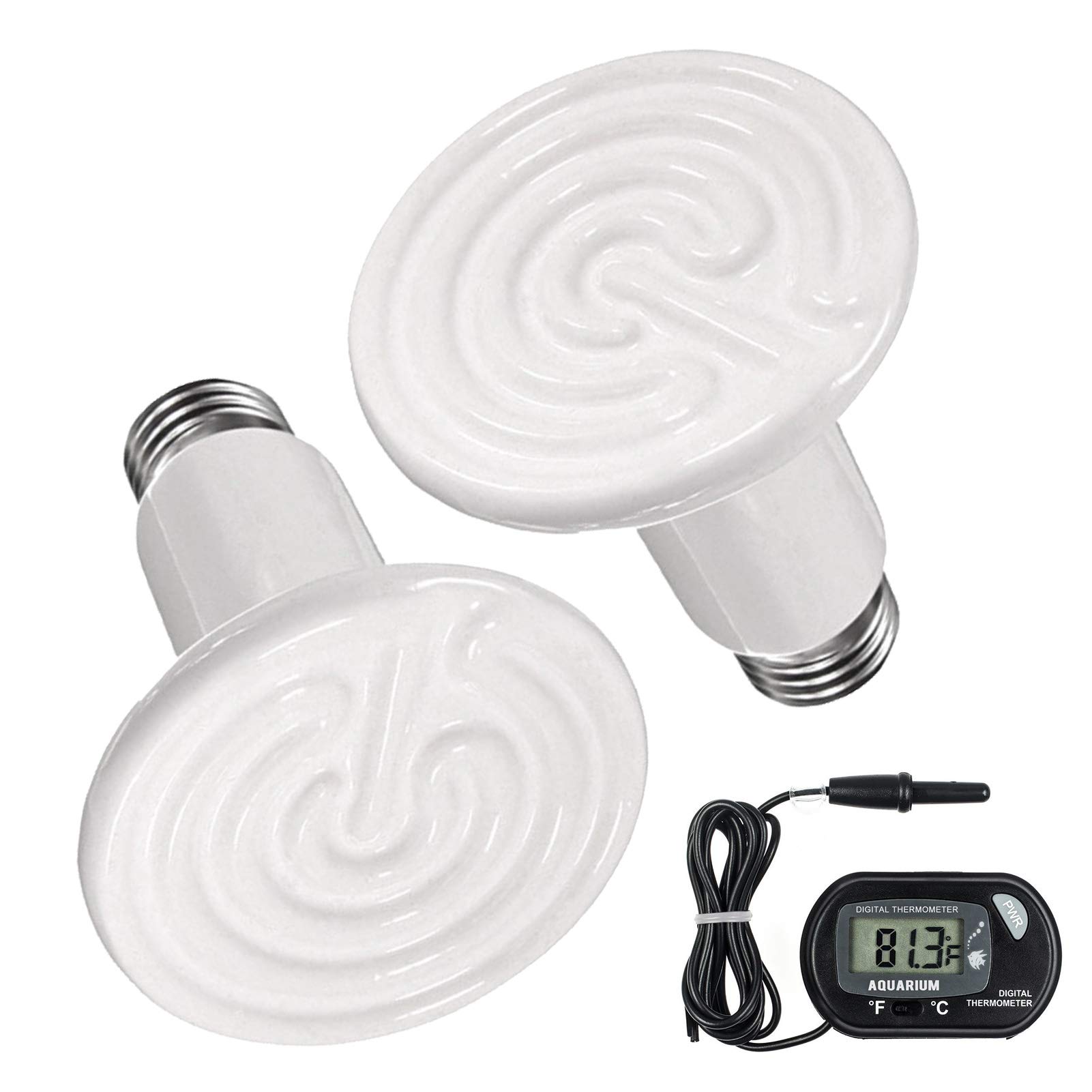 Buy WUHOSTAM 2 Pack 75W White Ceramic Heat Lamp with 1pcs Digital