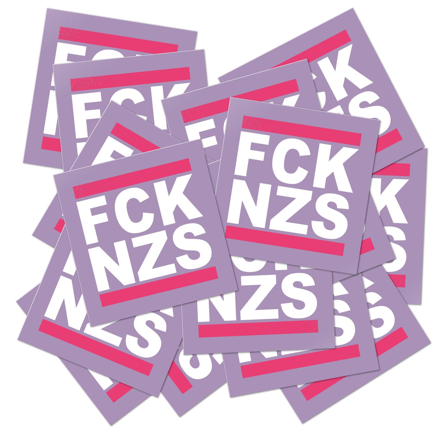 Pegatinas de colores FCK NZS 7,4x7,4 cm lila para exteriores