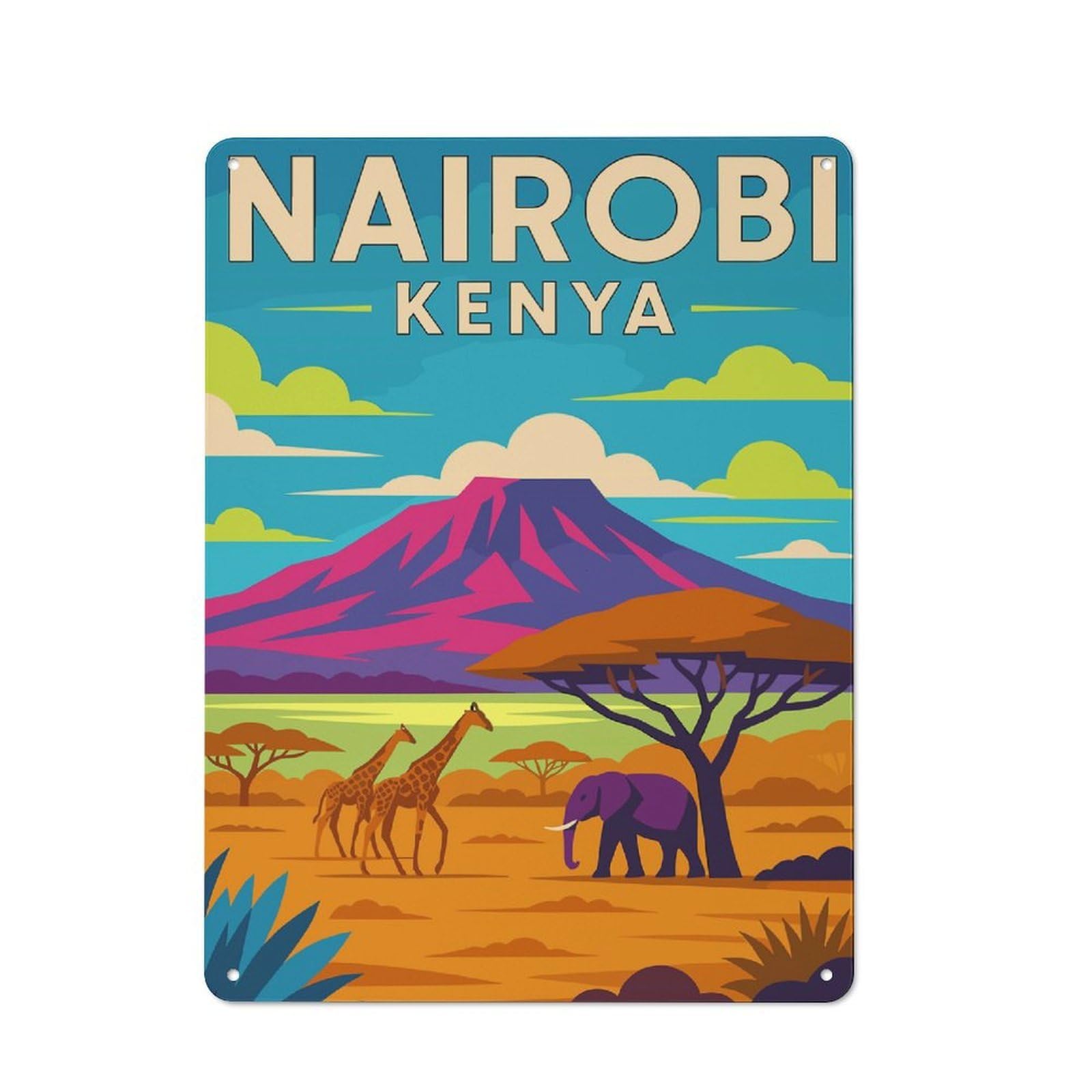 Junmoney Style-6 Rustic Metal Sign With Nairobi Kenya Travel (2) Design 40X30cm, Country Vintage Cottage Wall Art For Kitchen, Cottage, Porch Or Garden Room