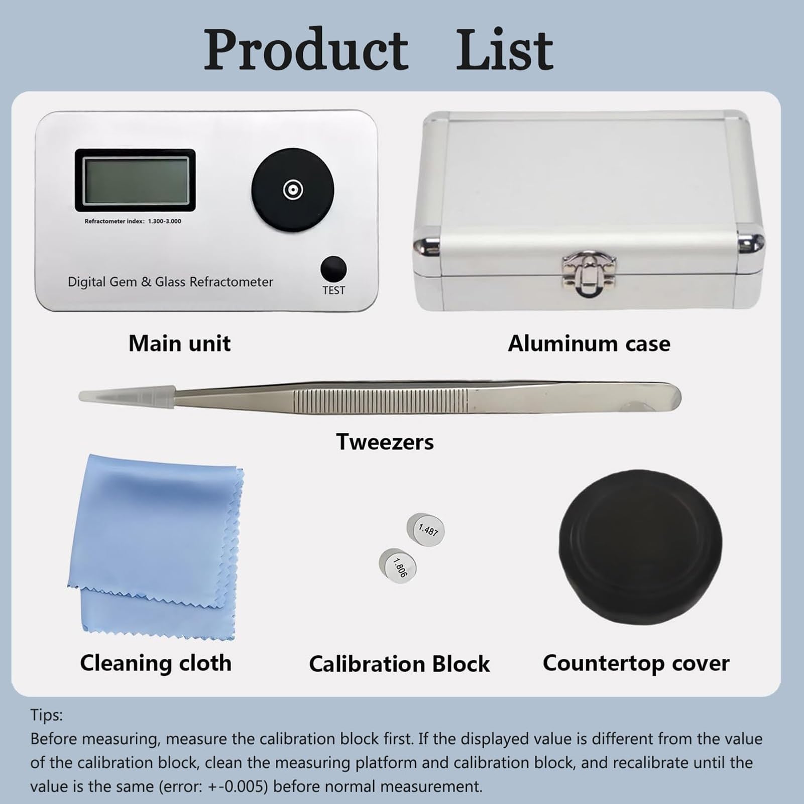 Réfractomètre portable - Outil de test de bijoux pour l'identification des pierres, mesure l'indice de réfraction 1.300-3.000, écran LCD rétroéclairé et étui de protection